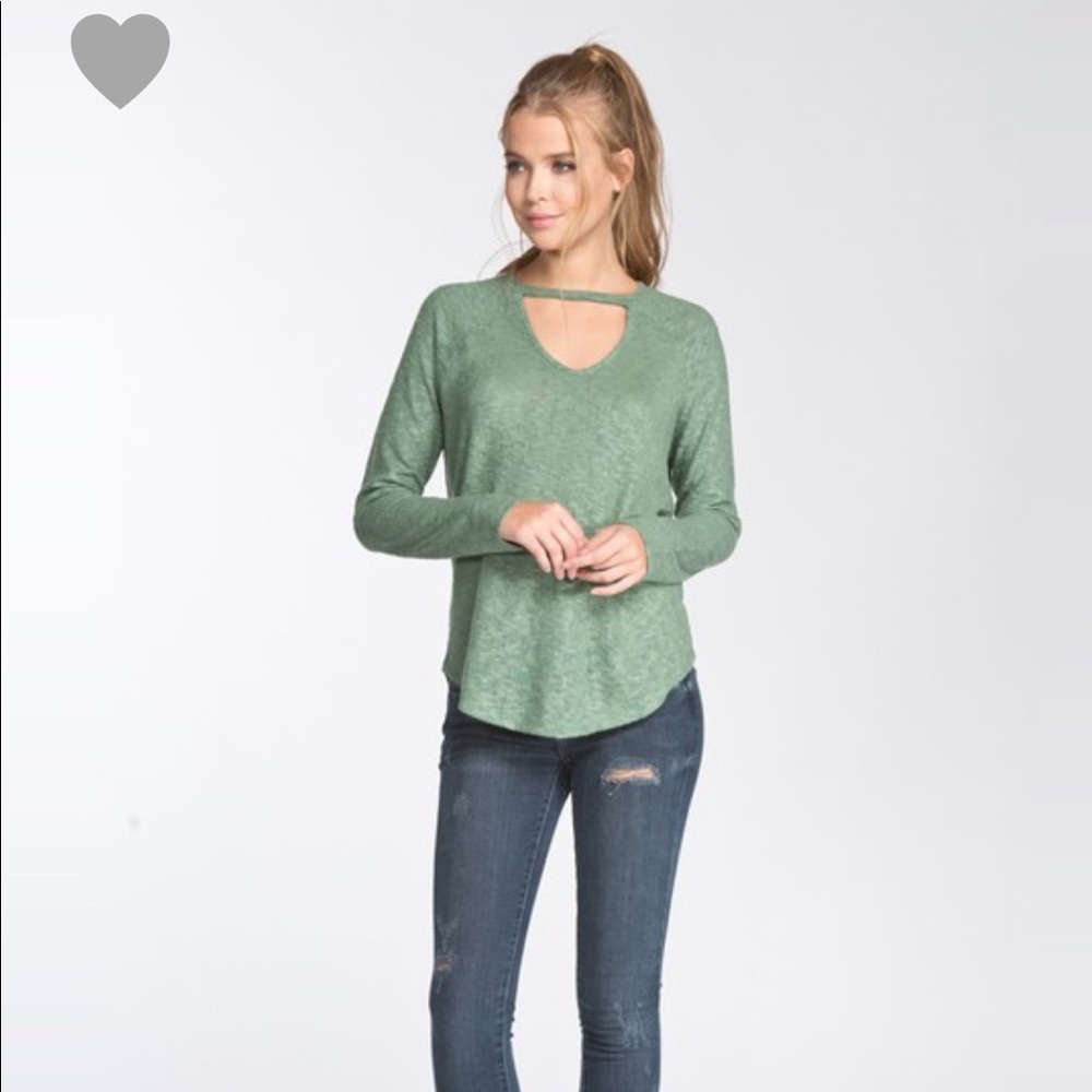 Sage Brushed Cut Neck Top Mock Out